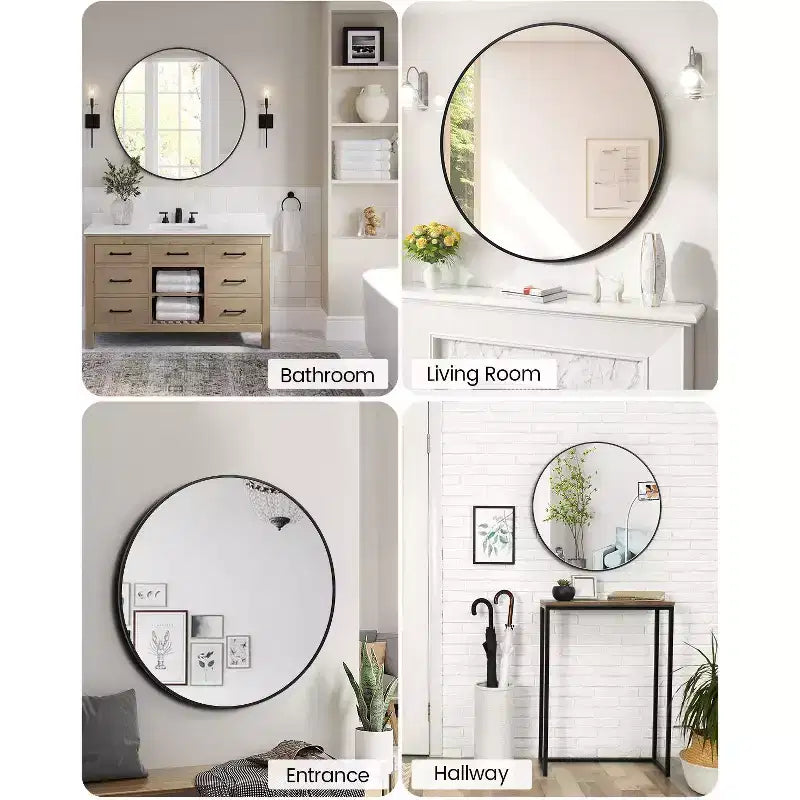 Metal Framed Bathroom Mirror  Rounded Rectangle, Matte Black, Farmhouse Vanity Mirror, Anti-Rust, Hangs Horizontally or Vertically
