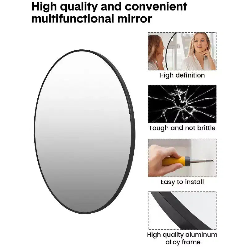 Metal Framed Bathroom Mirror  Rounded Rectangle, Matte Black, Farmhouse Vanity Mirror, Anti-Rust, Hangs Horizontally or Vertically