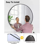 Metal Framed Bathroom Mirror  Rounded Rectangle, Matte Black, Farmhouse Vanity Mirror, Anti-Rust, Hangs Horizontally or Vertically