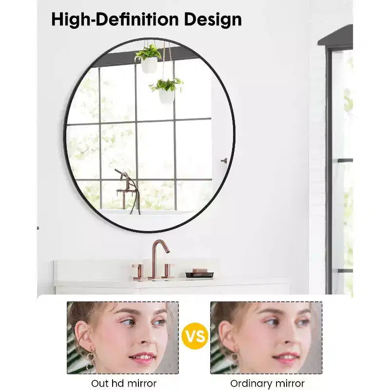 Metal Framed Bathroom Mirror  Rounded Rectangle, Matte Black, Farmhouse Vanity Mirror, Anti-Rust, Hangs Horizontally or Vertically