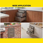 Triple Stainless Steel Outdoor Kitchen Drawer Cabinet  Durable Flush Mount Storage with Handles  Weatherproof for Patio BBQ Island Grill