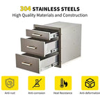 Triple Stainless Steel Outdoor Kitchen Drawer Cabinet  Durable Flush Mount Storage with Handles  Weatherproof for Patio BBQ Island Grill