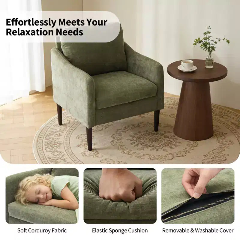 Modern Accent Chair,Upholstered Fabric Single Sofa Chair with Curved Arms,Upholstered Reading Chair for Living Room, Bedroom, Office