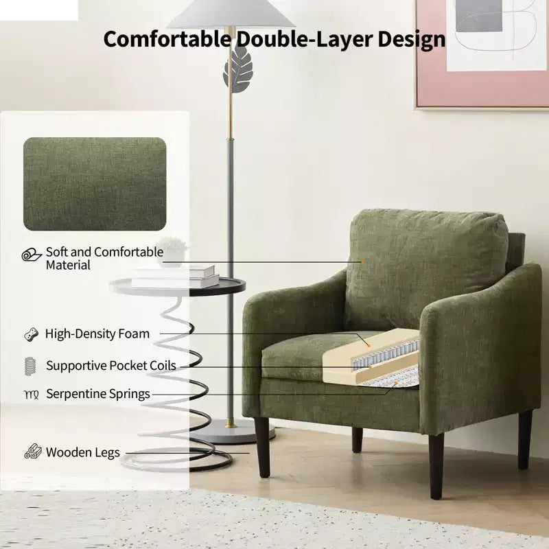 Modern Accent Chair,Upholstered Fabric Single Sofa Chair with Curved Arms,Upholstered Reading Chair for Living Room, Bedroom, Office