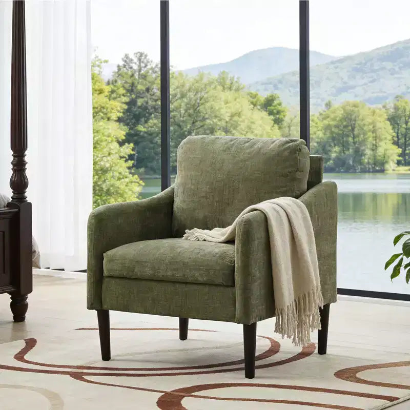 Modern Accent Chair,Upholstered Fabric Single Sofa Chair with Curved Arms,Upholstered Reading Chair for Living Room, Bedroom, Office