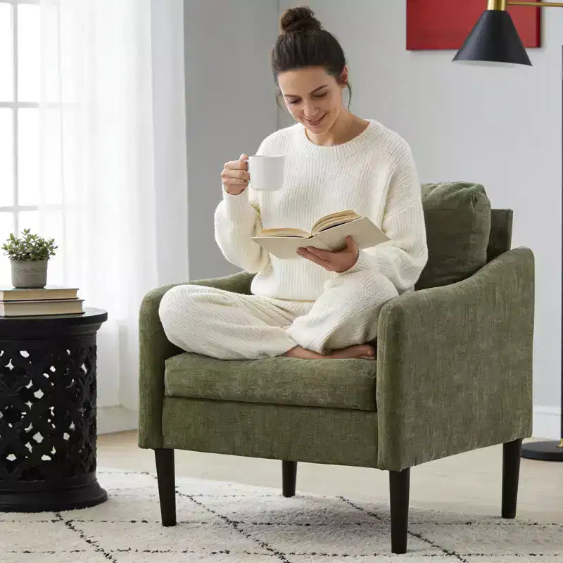 Modern Accent Chair,Upholstered Fabric Single Sofa Chair with Curved Arms,Upholstered Reading Chair for Living Room, Bedroom, Office