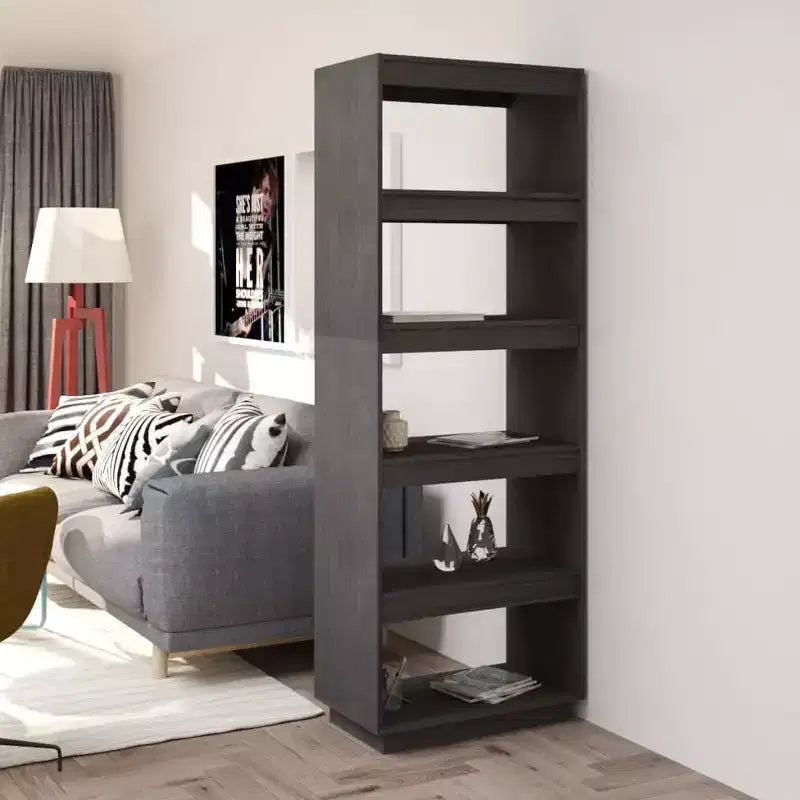 Book Cabinet Grey Solid Pinewood Medium Book Cabinet