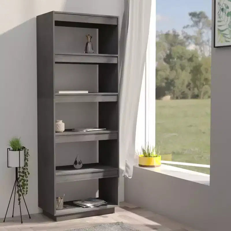 Book Cabinet Grey Solid Pinewood Medium Book Cabinet