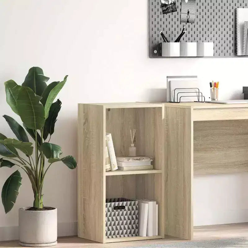 Book Cabinet Oak Engineered Wood 30.1 in Height with 2 Tiers