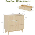 3 Drawer Dresser 2pcs, Mid Century Modern Dresser Drawers, Waveform Fluted Side Table, Wood Drawer Organizer for Bedroom Living Room, Hallway
