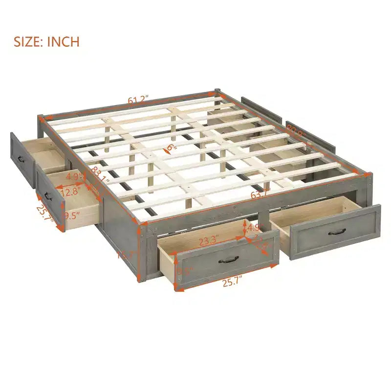 Queen Size Wood Platform Bed With 6 Storage Drawers, Easy Assembly