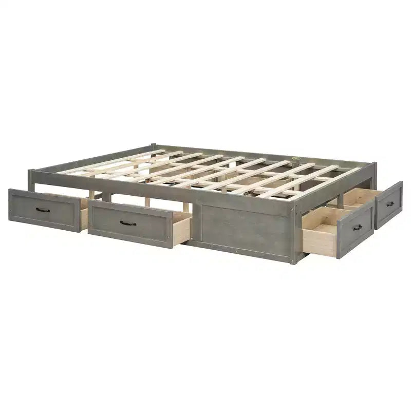 Queen Size Wood Platform Bed With 6 Storage Drawers, Easy Assembly