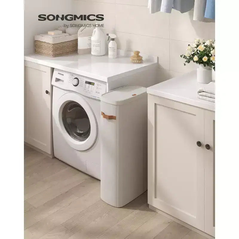 Laundry Basket, 17.2 Gal. Laundry Hamper, Easy Assembly, with Lid and Handles, Removable Liner, 15.4 x 8.7 x 29.5 Inches, Cappuccino Beige