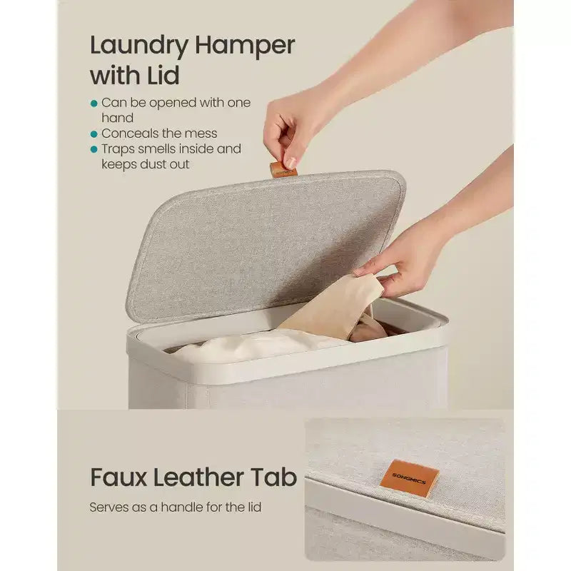 Laundry Basket, 17.2 Gal. Laundry Hamper, Easy Assembly, with Lid and Handles, Removable Liner, 15.4 x 8.7 x 29.5 Inches, Cappuccino Beige