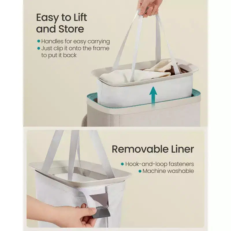 Laundry Basket, 17.2 Gal. Laundry Hamper, Easy Assembly, with Lid and Handles, Removable Liner, 15.4 x 8.7 x 29.5 Inches, Cappuccino Beige