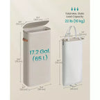 Laundry Basket, 17.2 Gal. Laundry Hamper, Easy Assembly, with Lid and Handles, Removable Liner, 15.4 x 8.7 x 29.5 Inches, Cappuccino Beige