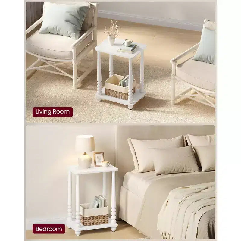 Collection - Side Table, Nightstand for Small Spaces, with Shelf, Solid Wood Legs, Mid-Century Modern