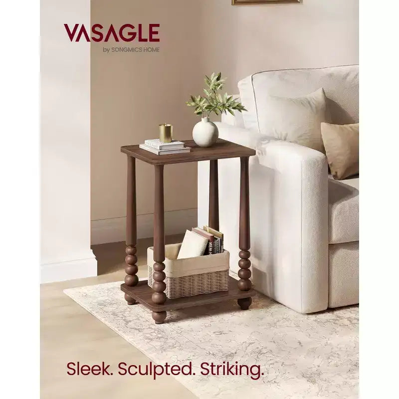 Collection - Side Table, Nightstand for Small Spaces, with Shelf, Solid Wood Legs, Mid-Century Modern