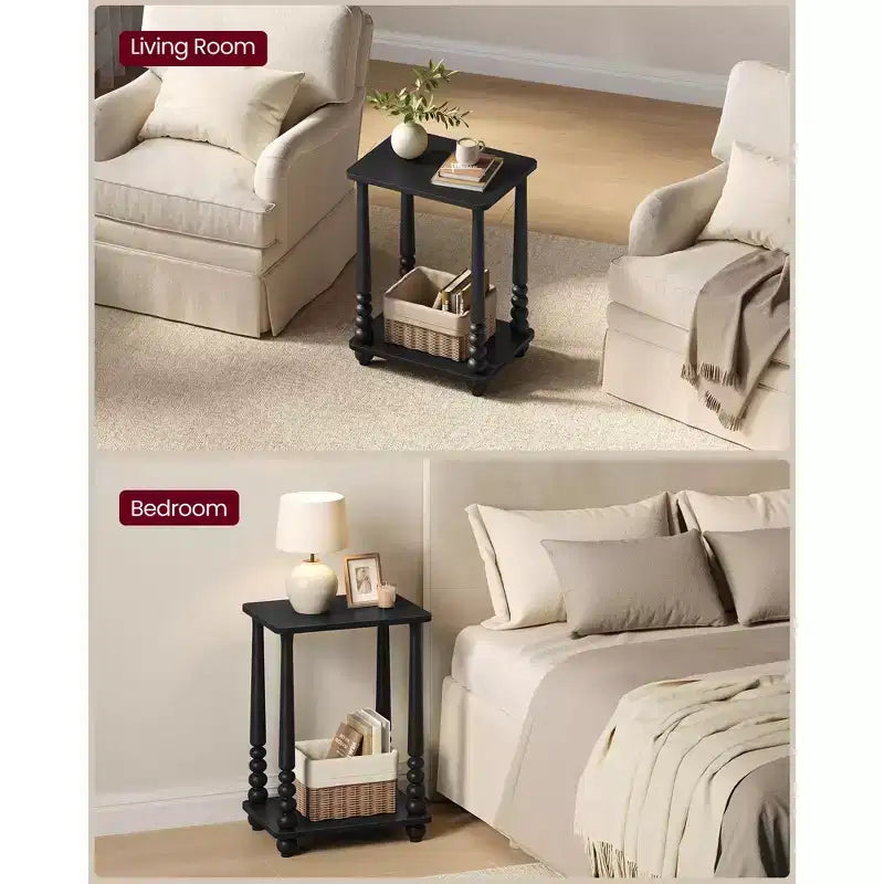 Collection - Side Table, Nightstand for Small Spaces, with Shelf, Solid Wood Legs, Mid-Century Modern
