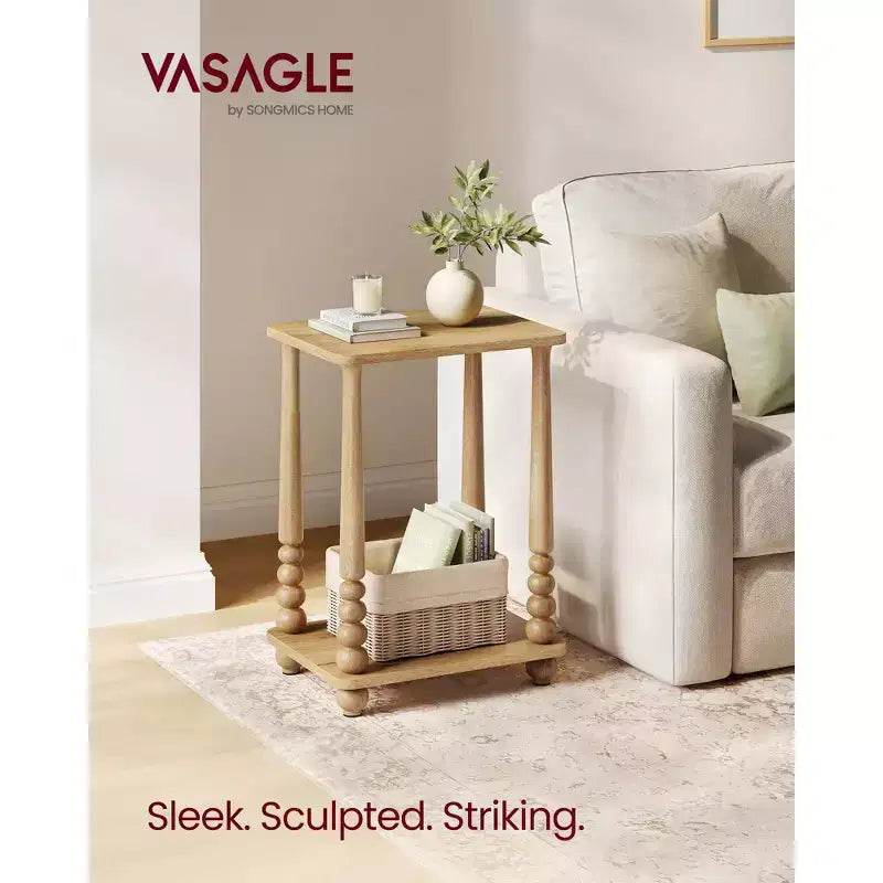 Collection - Side Table, Nightstand for Small Spaces, with Shelf, Solid Wood Legs, Mid-Century Modern