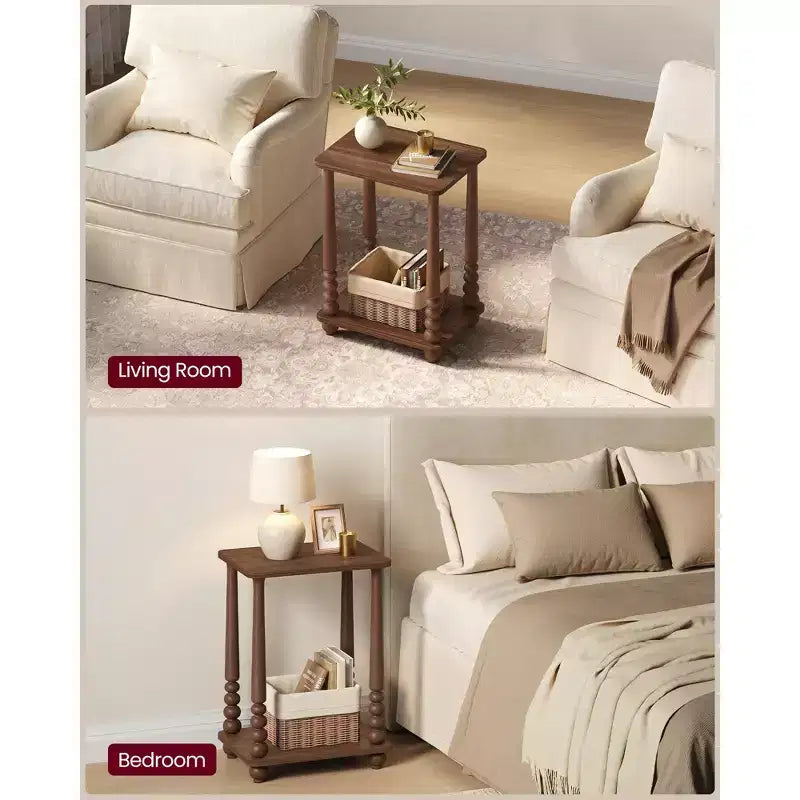 Collection - Side Table, Nightstand for Small Spaces, with Shelf, Solid Wood Legs, Mid-Century Modern