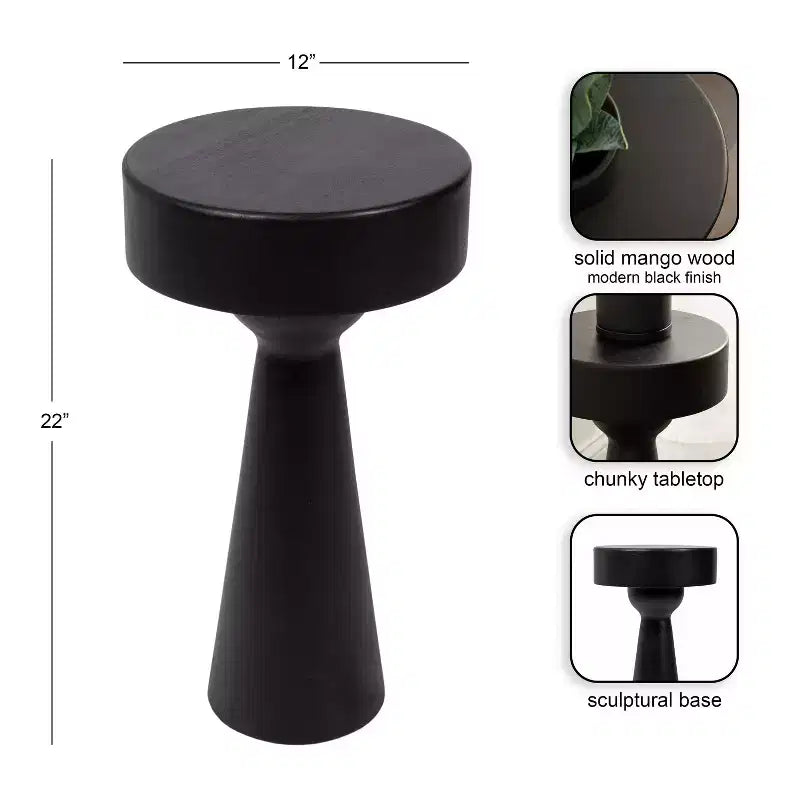 Wood Side Table, Black, 12x12x22