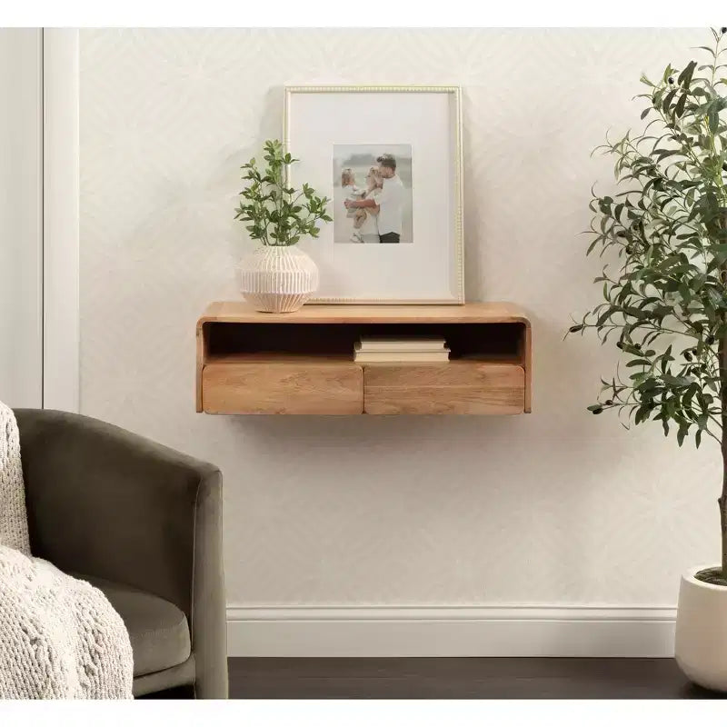 Wood Floating Console Table, Natural, 30x10x9