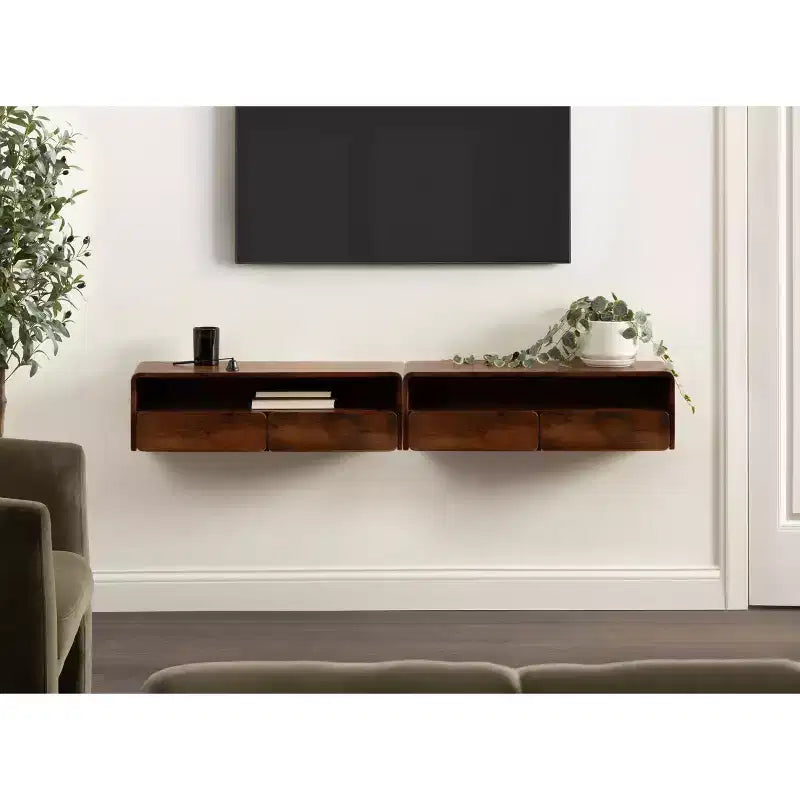 Wood Floating Console Table, Walnut Brown, 30x10x9