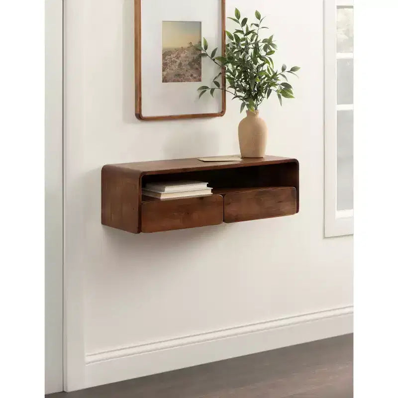 Wood Floating Console Table, Walnut Brown, 30x10x9