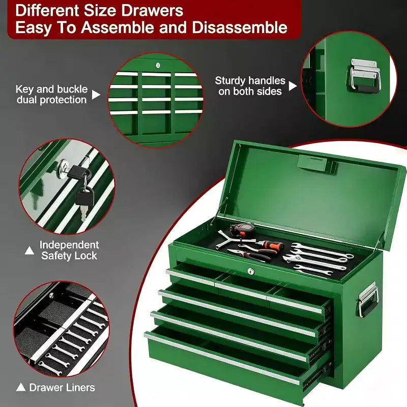 Heavy Duty 8 Drawer Tool Chest,Rolling Tool Box Cabinet,2-in-1 Detachable Metal Tool Storage Organizer,Lockable Steel Tool Cart with Portable Top Box
