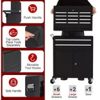 Heavy Duty 8 Drawer Tool Chest,Rolling Tool Box Cabinet,2-in-1 Detachable Metal Tool Storage Organizer,Lockable Steel Tool Cart with Portable Top Box
