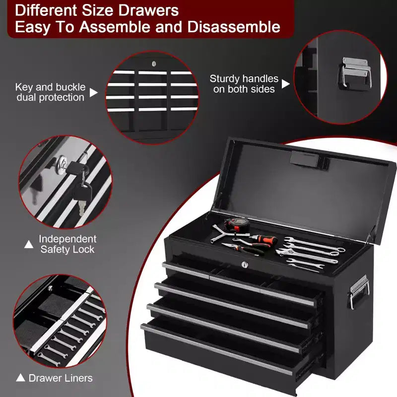 Heavy Duty 8 Drawer Tool Chest,Rolling Tool Box Cabinet,2-in-1 Detachable Metal Tool Storage Organizer,Lockable Steel Tool Cart with Portable Top Box