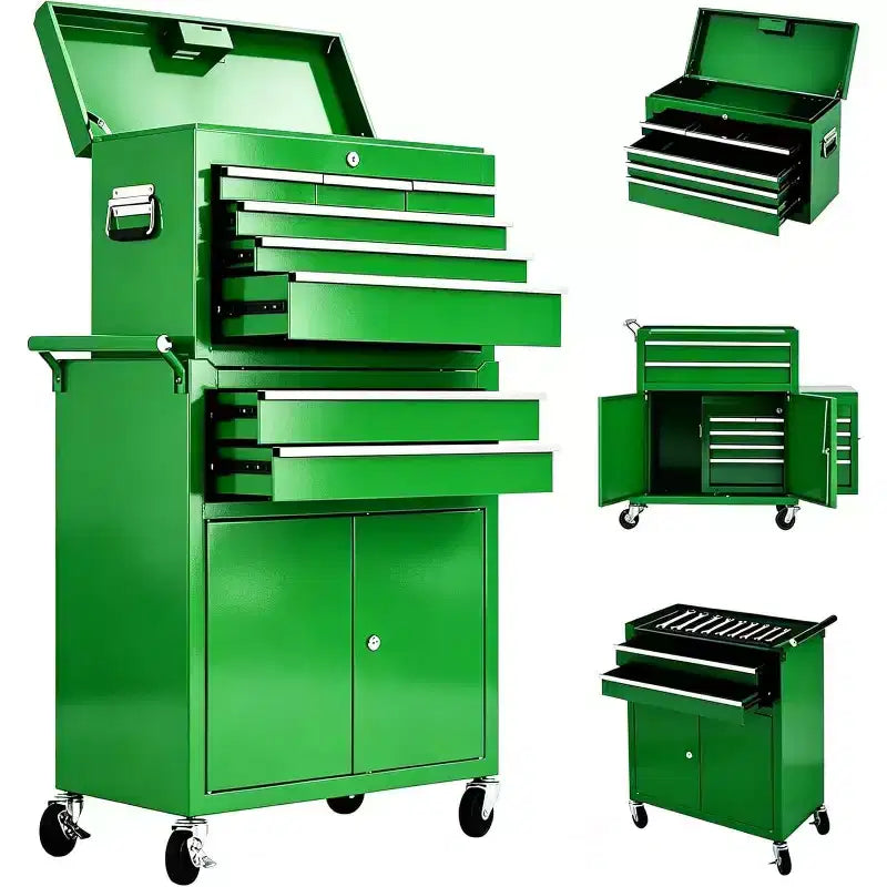 Heavy Duty 8 Drawer Tool Chest,Rolling Tool Box Cabinet,2-in-1 Detachable Metal Tool Storage Organizer,Lockable Steel Tool Cart with Portable Top Box