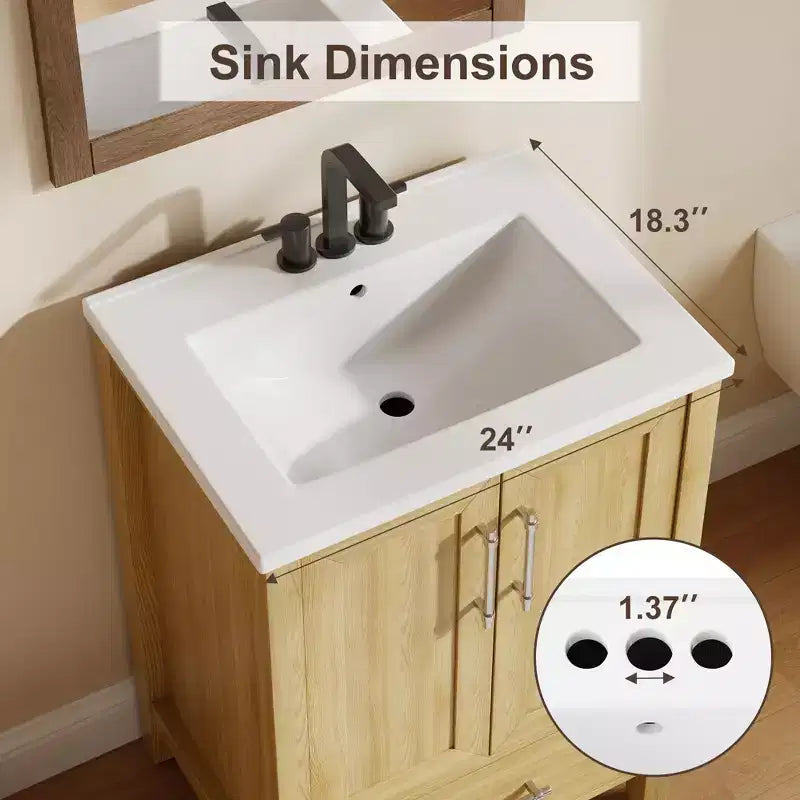 Modern Freestanding Bathroom Vanity with Ceramic Single Basin - Easy Assembly Storage Cabinet with Soft-Close Doors and Drawer