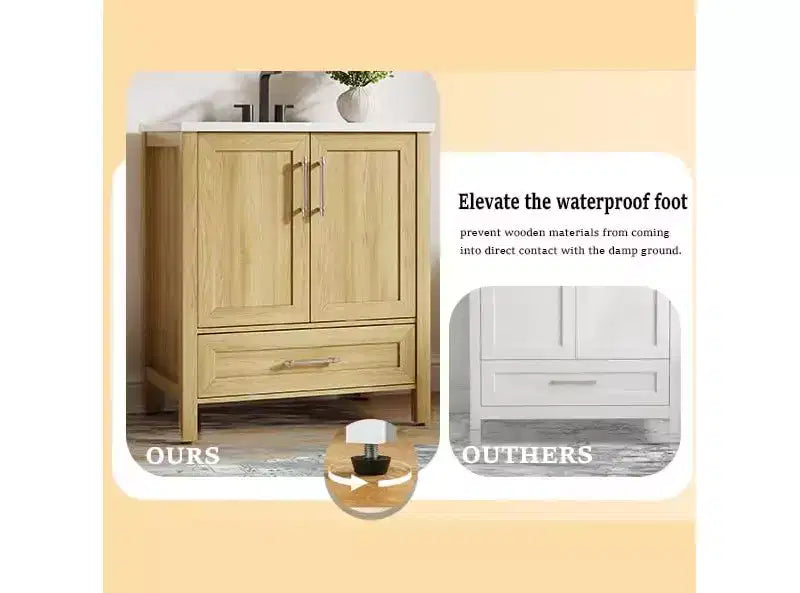 Modern Freestanding Bathroom Vanity with Ceramic Single Basin - Easy Assembly Storage Cabinet with Soft-Close Doors and Drawer