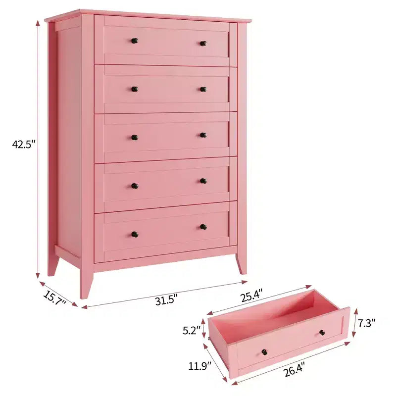 5 Drawer Dresser for Bedroom, Tall Wooden Chest of Drawers with Deep Storage & Metal Knobs, Modern Entryway Organizer