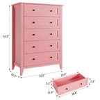 5 Drawer Dresser for Bedroom, Tall Wooden Chest of Drawers with Deep Storage & Metal Knobs, Modern Entryway Organizer