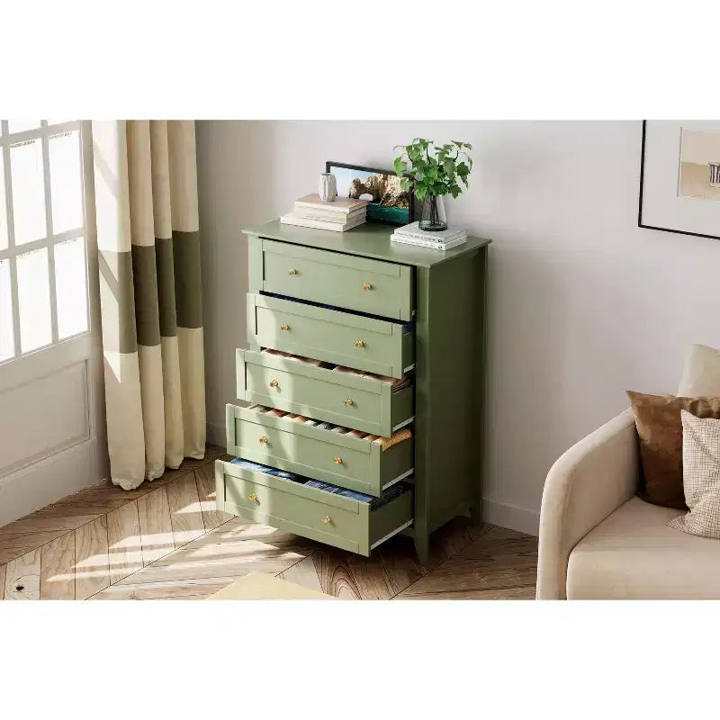 5 Drawer Dresser for Bedroom, Tall Wooden Chest of Drawers with Deep Storage & Metal Knobs, Modern Entryway Organizer