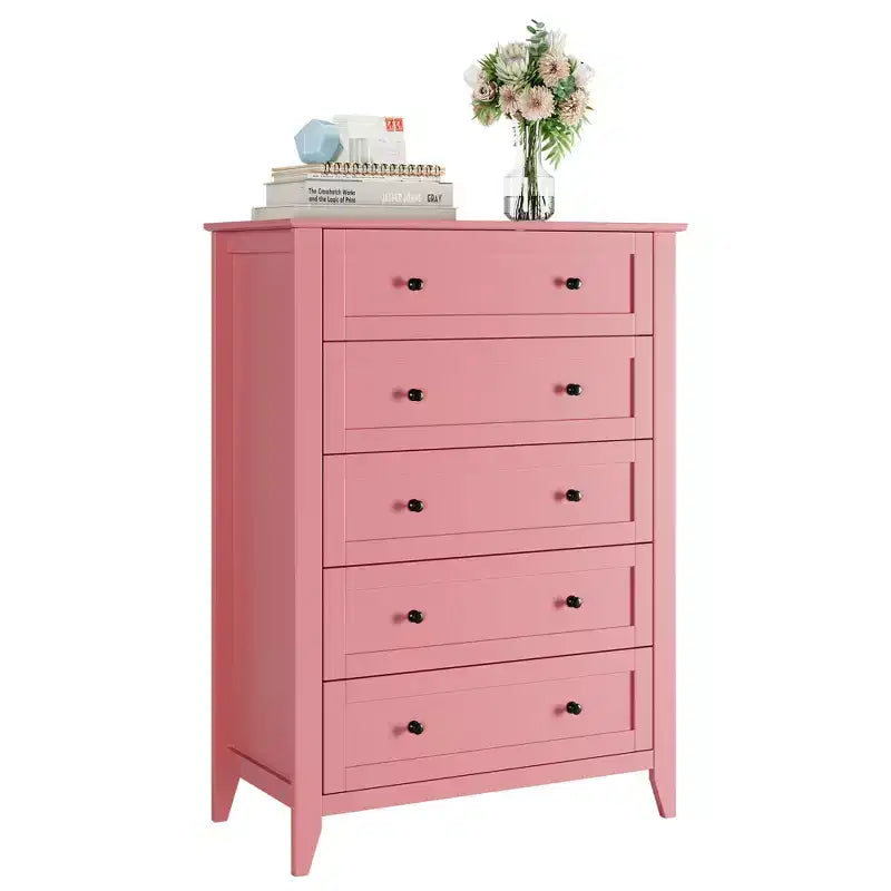 5 Drawer Dresser for Bedroom, Tall Wooden Chest of Drawers with Deep Storage & Metal Knobs, Modern Entryway Organizer
