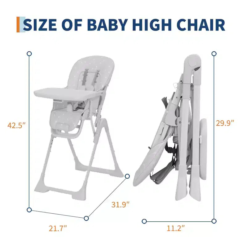 42.5 Adjustable Baby High Chair for Toddlers, Multi-Level Height & Backrest Adjustment, Removable Tray and Fast Folding for Space-Saving Storage