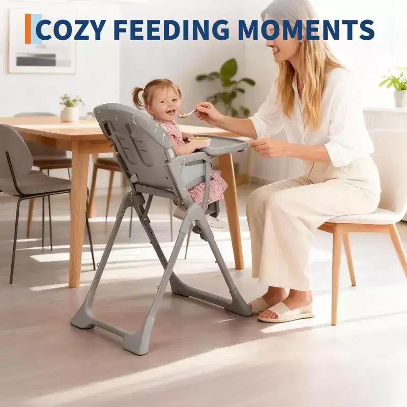 42.5 Adjustable Baby High Chair for Toddlers, Multi-Level Height & Backrest Adjustment, Removable Tray and Fast Folding for Space-Saving Storage