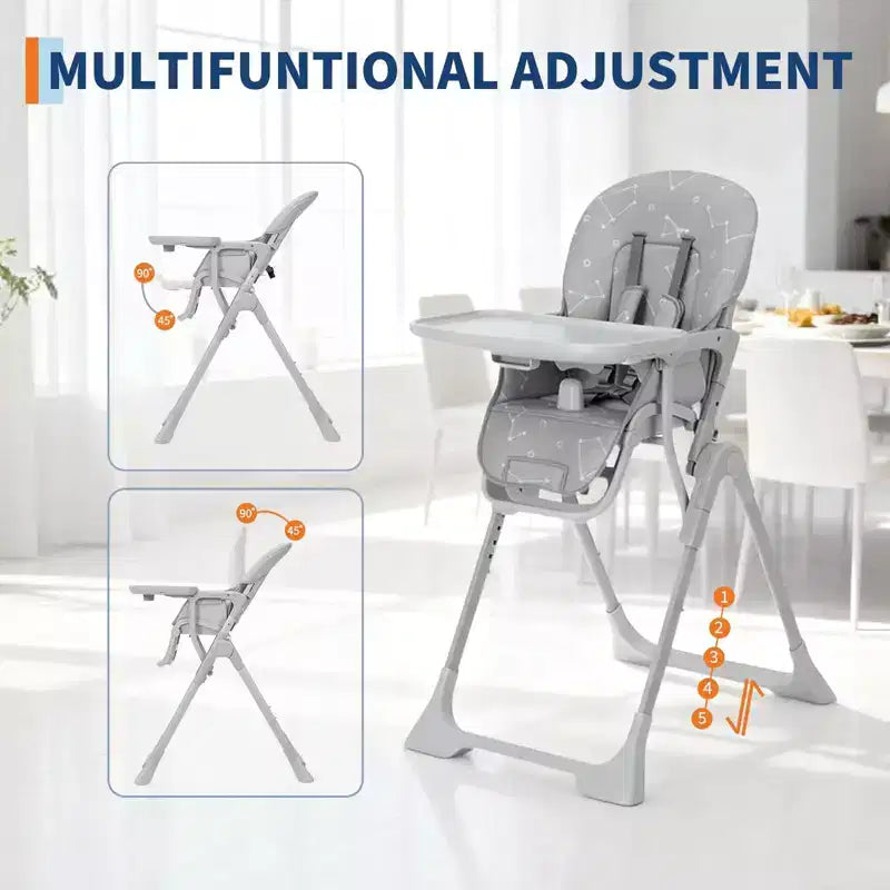 42.5 Adjustable Baby High Chair for Toddlers, Multi-Level Height & Backrest Adjustment, Removable Tray and Fast Folding for Space-Saving Storage