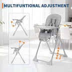 42.5 Adjustable Baby High Chair for Toddlers, Multi-Level Height & Backrest Adjustment, Removable Tray and Fast Folding for Space-Saving Storage