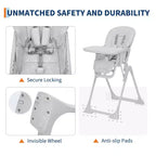 42.5 Adjustable Baby High Chair for Toddlers, Multi-Level Height & Backrest Adjustment, Removable Tray and Fast Folding for Space-Saving Storage