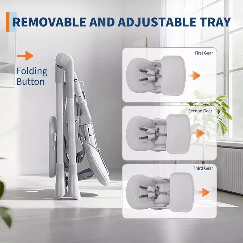 42.5 Adjustable Baby High Chair for Toddlers, Multi-Level Height & Backrest Adjustment, Removable Tray and Fast Folding for Space-Saving Storage