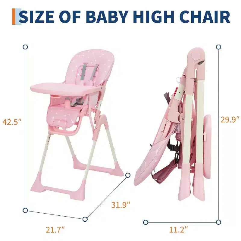 42.5 Adjustable Baby High Chair for Toddlers, Multi-Level Height & Backrest Adjustment, Removable Tray and Fast Folding for Space-Saving Storage