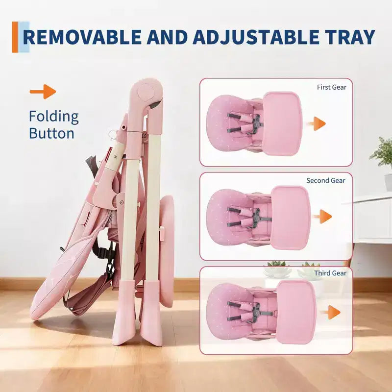 42.5 Adjustable Baby High Chair for Toddlers, Multi-Level Height & Backrest Adjustment, Removable Tray and Fast Folding for Space-Saving Storage