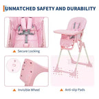 42.5 Adjustable Baby High Chair for Toddlers, Multi-Level Height & Backrest Adjustment, Removable Tray and Fast Folding for Space-Saving Storage
