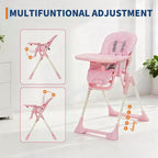 42.5 Adjustable Baby High Chair for Toddlers, Multi-Level Height & Backrest Adjustment, Removable Tray and Fast Folding for Space-Saving Storage