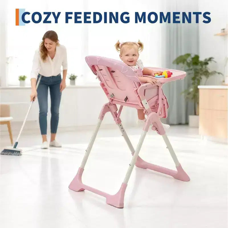 42.5 Adjustable Baby High Chair for Toddlers, Multi-Level Height & Backrest Adjustment, Removable Tray and Fast Folding for Space-Saving Storage